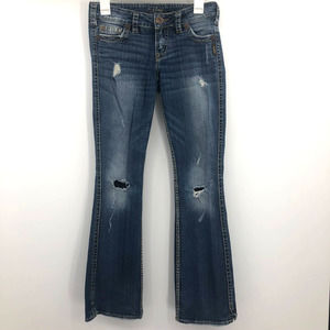 Silver Jeans Womens 27 Twisted Bootcut Distressed Denim Whiskered Blue